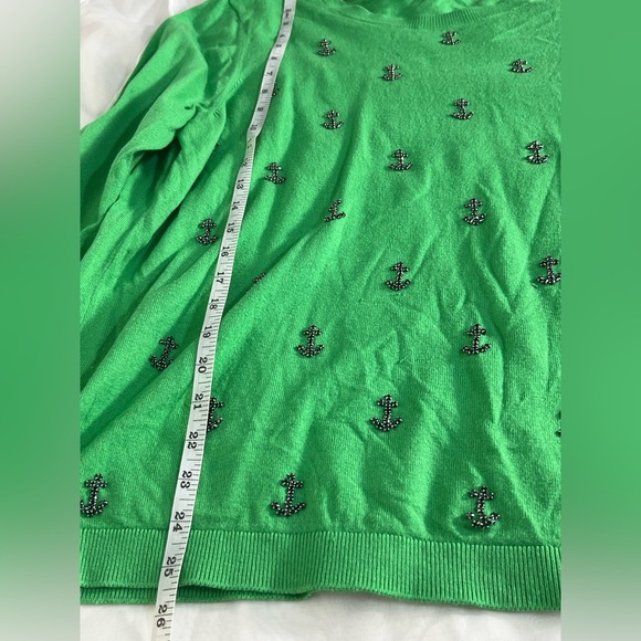 TALBOTS - Rhinestone Embellished Anchor Coastal Sweater Cotton Wool 2X Green - Picture 4 of 9